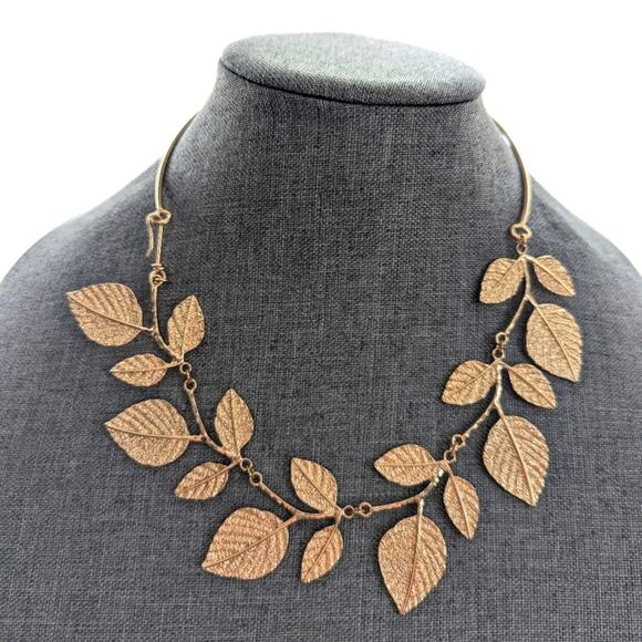 St. Thomas Gold Tone Chain Link Leaf Greek Collar Boho Wrap Necklace NWT 18" - Picture 1 of 4